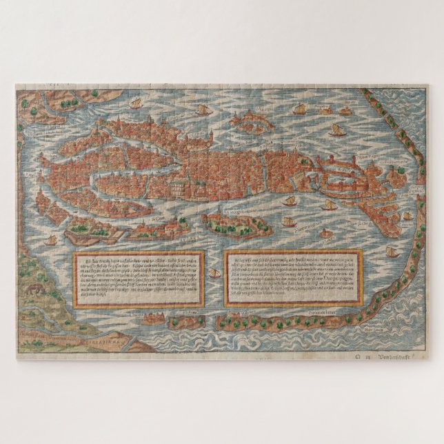 Vintage Pictorial Map of Venice Italy (1550) Jigsaw Puzzle (Horizontal)
