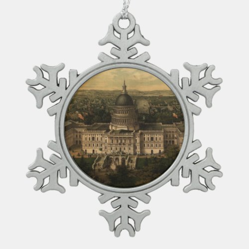 Vintage Pictorial Map of Washington DC 1857 Snowflake Pewter Christmas Ornament