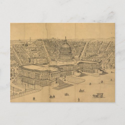 Vintage Pictorial Map of Washington DC 1872 Postcard