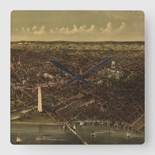 Vintage Pictorial Map of Washington DC 1892 Square Wall Clock