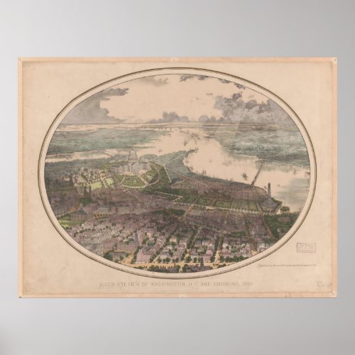 Vintage Pictorial Map of Washington DC 1865 Poster