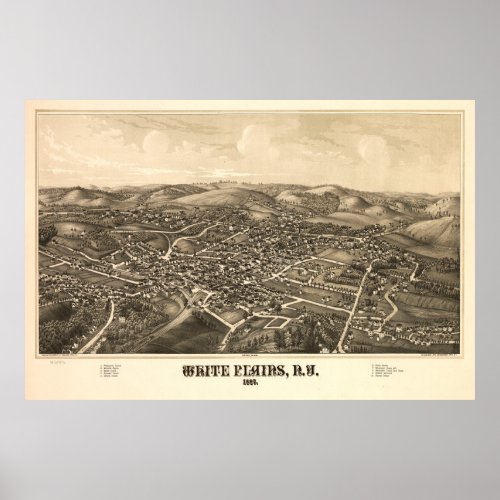 Vintage Pictorial Map of White Plains NY 1887 Poster