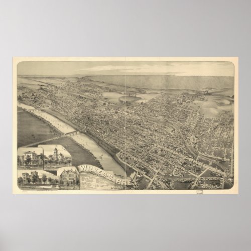 Vintage Pictorial Map of Wilkes_Barre PA 1889 Poster