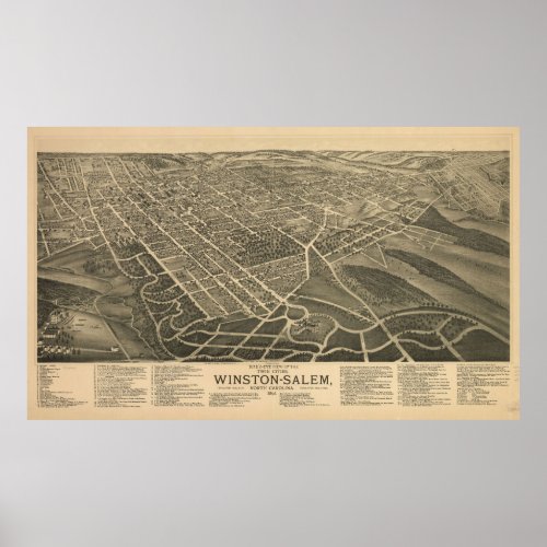 Vintage Pictorial Map of Winston_Salem NC 1891 Poster