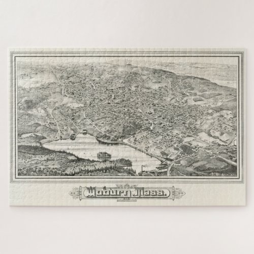 Vintage Pictorial Map of Woburn MA 1883 Jigsaw Puzzle