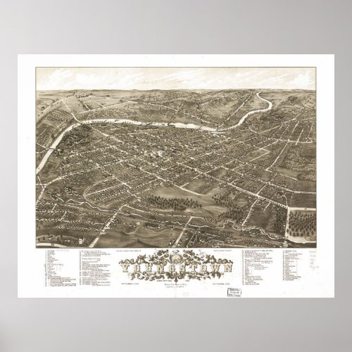 Vintage Pictorial Map of Youngstown Ohio 1883 Poster