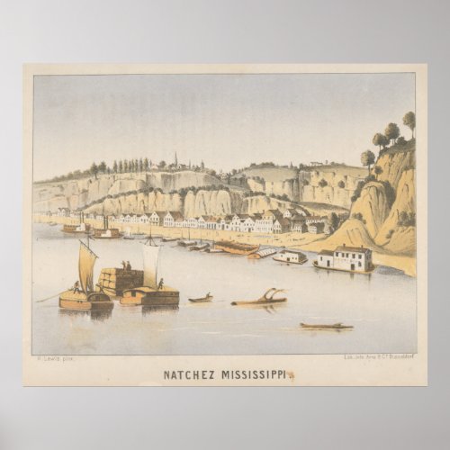 Vintage Pictorial View of Natchez MS 1854 Poster