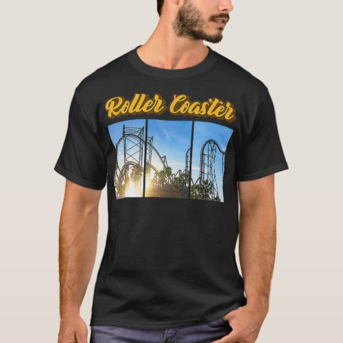 Vintage Picture Of Roller Coaster In Sunset Retro  T_Shirt
