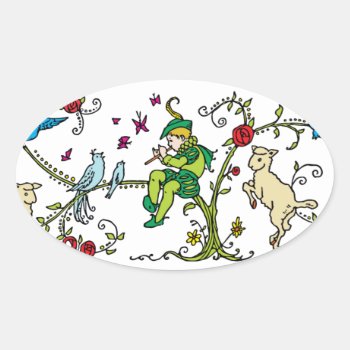 Vintage Pied Piper Oval Sticker by BabiesGalore at Zazzle
