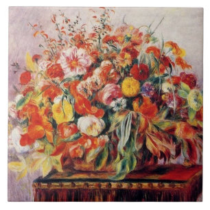 Vintage Pierre Auguste Renoir Basket of Flowers Ceramic Tile