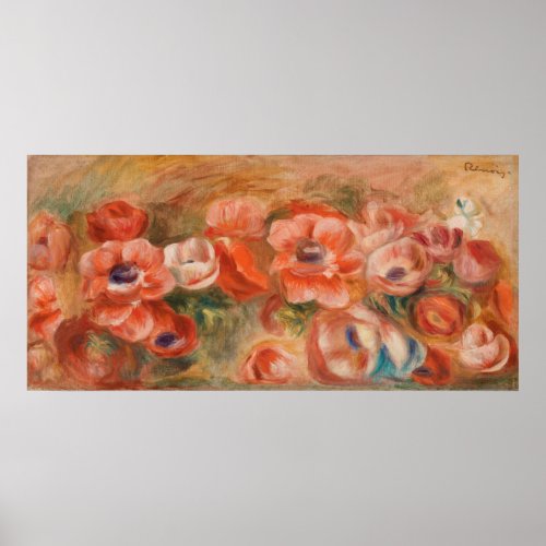 Vintage Pierre Auguste Renoir Blue Pink Anemones Poster