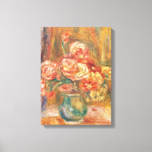 Vintage Pierre Auguste Renoir Vase of Roses Canvas Print