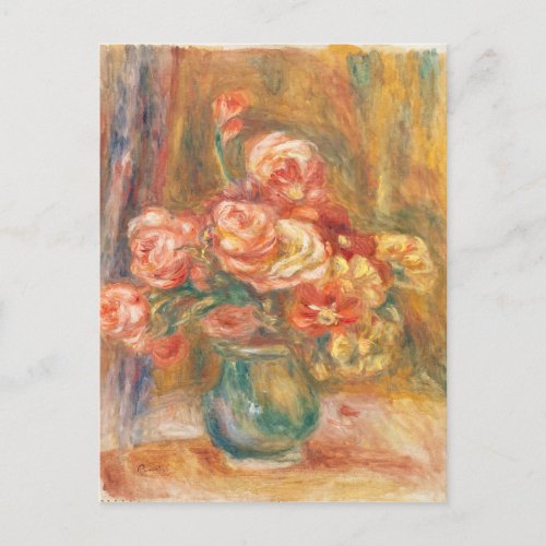 Vintage Pierre Auguste Renoir Vase of Roses Holiday Postcard