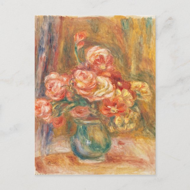 Vintage Pierre Auguste Renoir Vase of Roses Postcard (Front)