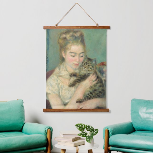 Vintage Pierre Auguste Renoir Woman with a Cat  Hanging Tapestry (Living Room)