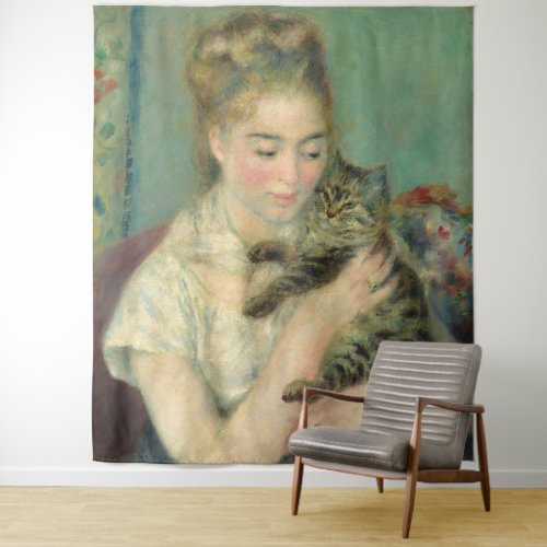 Vintage Pierre Auguste Renoir Woman with a Cat  Tapestry