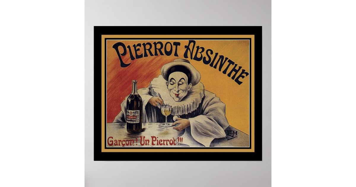 Pierrot Absinthe Clown French Vintage Poster Repro - Giclee Print By GREATVINTAGEPOSTERS