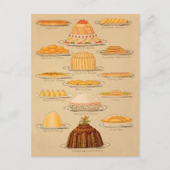 Vintage Pies And Puddings Cooking History Postcard by SayWhatYouLike at Zazzle