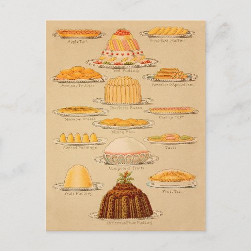 Vintage Pies and Puddings Cooking History Postcard
