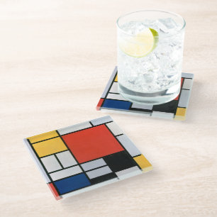 Vintage Piet Mondrian Composition, retro Glass Coaster