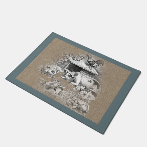 Vintage Pig and Piggies Country Farm and Pets Doormat