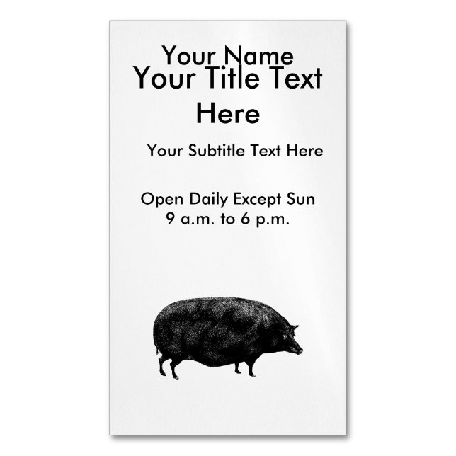Vintage Pig Antique Print Business Card Magnet (Front Vertical)