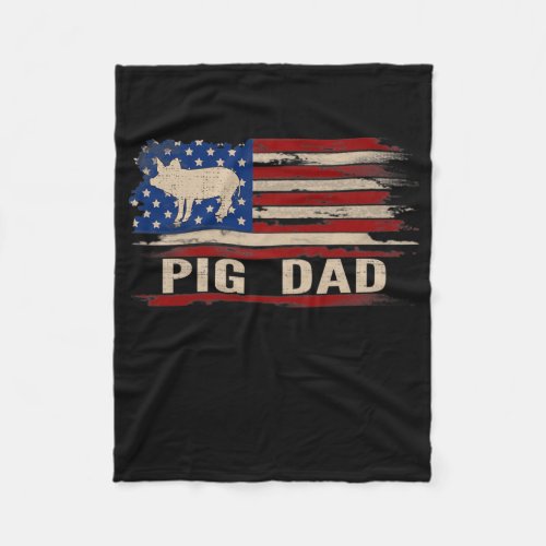 Vintage Pig Dad American USA Flag Farming Farmer Fleece Blanket