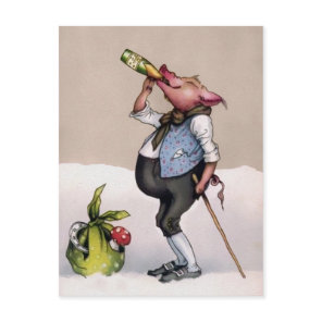 Vintage Pig Drinking Postcard