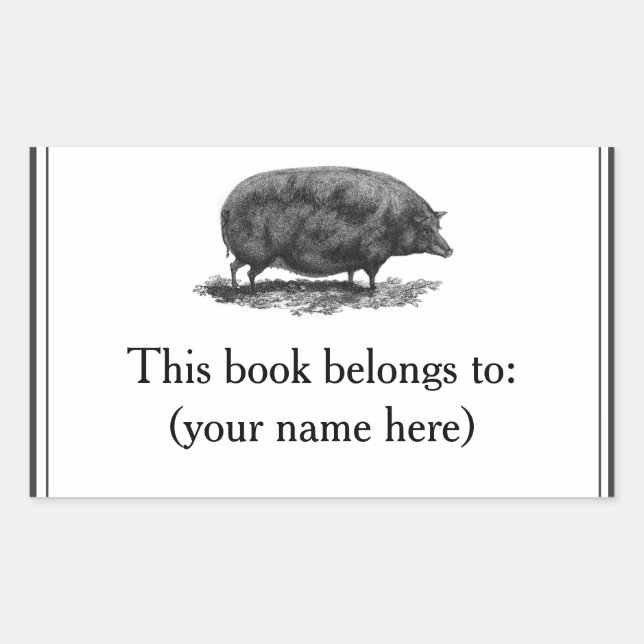 Vintage pig etching bookplate (Front)