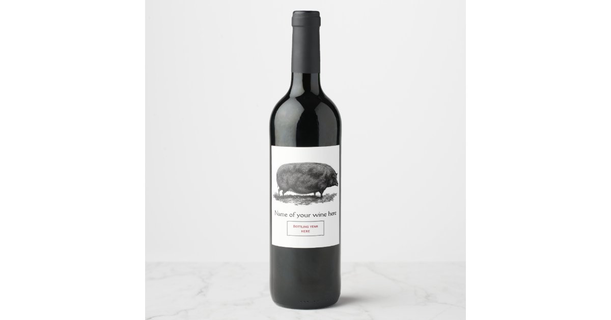 Vintage pig etching wine label | Zazzle.com