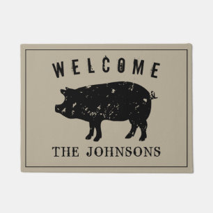 Vintage pig farm animal custom welcome doormat