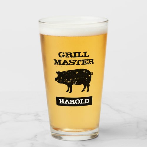 Vintage pig Grill Master beer glass gift for men