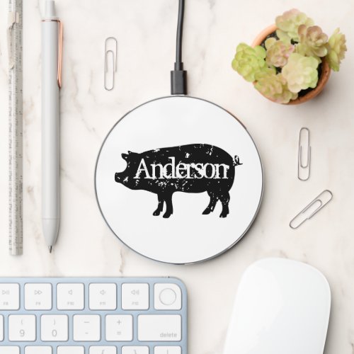 Vintage pig logo custom wireless phone charger