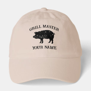 Vintage pig logo grillmaster hat for BBQ chef