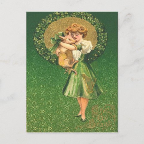 Vintage Pig Maiden Shamrock St Patricks Day Card