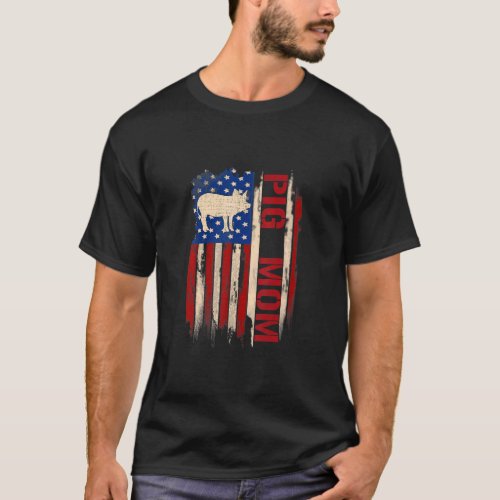 Vintage Pig Mom American Usa Flag Farmingfarmer  T_Shirt