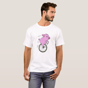 vintage Pig on monocycle choose background color T-Shirt