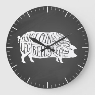 Vintage Pig Pork Meat Cuts Butcher Shop Diagram Large Clock