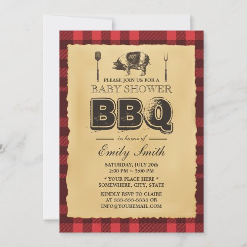 Vintage Pig Roast Baby Shower BBQ Invitation
