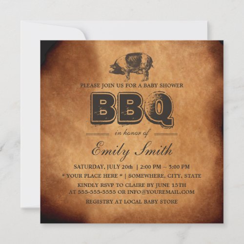 Vintage Pig Roast Baby Shower BBQ Party Invitation