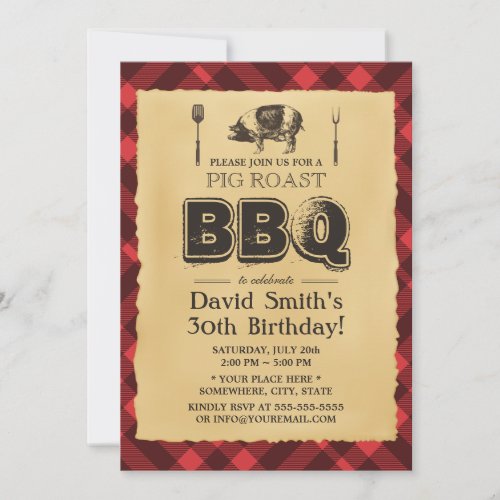 Vintage Pig Roast BBQ Birthday Party Invitation