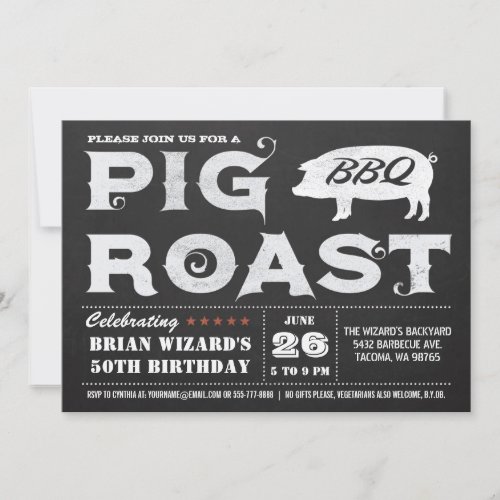 Vintage Pig Roast BBQ Invitations Chalkboard