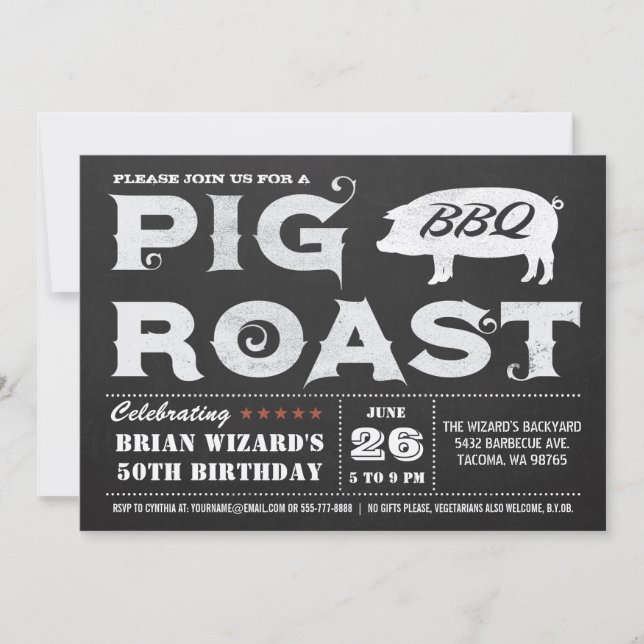 Vintage Pig Roast BBQ Invitations Chalkboard (Front)
