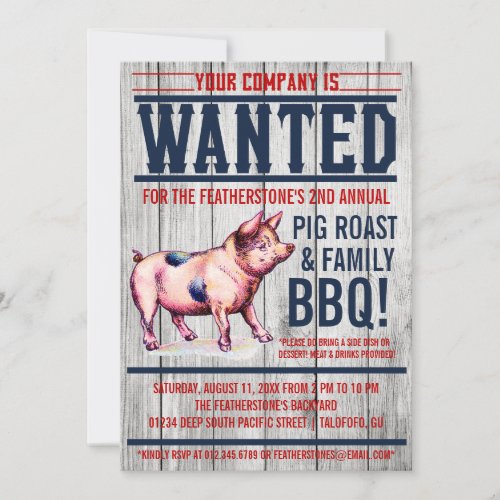 Vintage Pig Roast Family BBQ Invitations