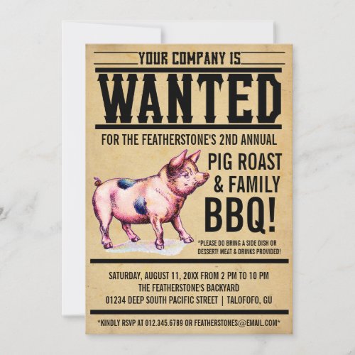 Vintage Pig Roast Family BBQ Invitations