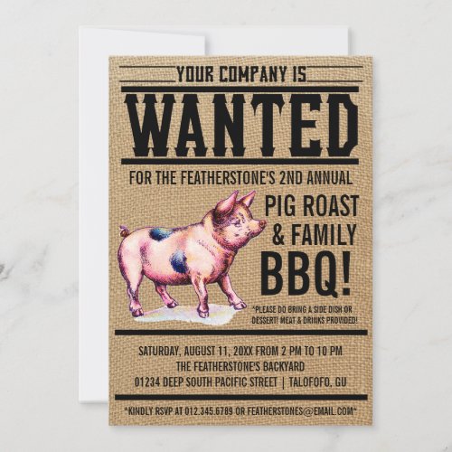 Vintage Pig Roast Family BBQ Invitations