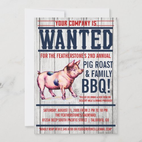 Vintage Pig Roast Family BBQ Invitations