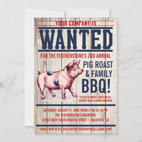 Vintage Pig Roast Family BBQ Invitations