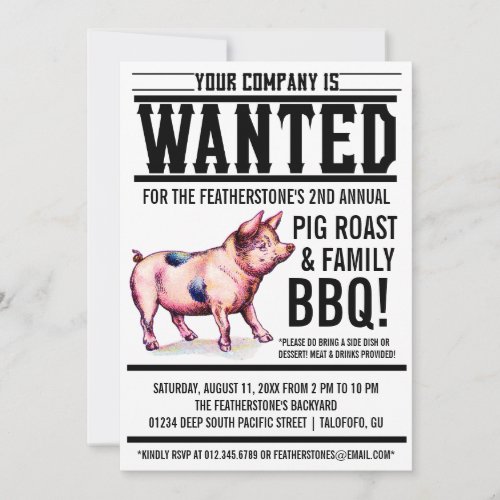 Vintage Pig Roast Family BBQ Invitations