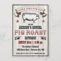 Vintage Pig Roast Invitation on Wood